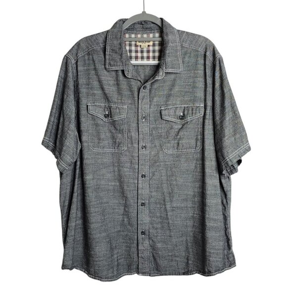 Men's WOOLRICH Button Up Shirt GRAY size XXL Casual Chambray Short Sleeve Work - Picture 1 of 6